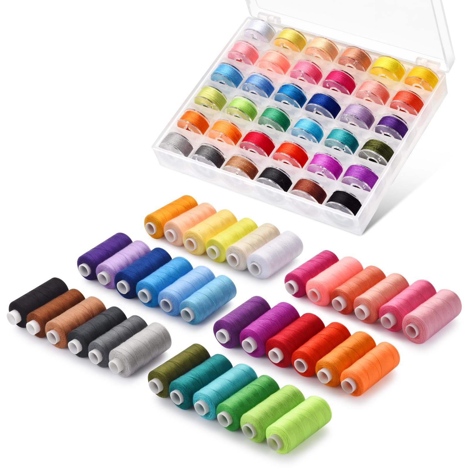 Eoehro 72pcs Sewing Thread Kit, 36 Colors Embroidery Thread, Prewound Bobbins, S