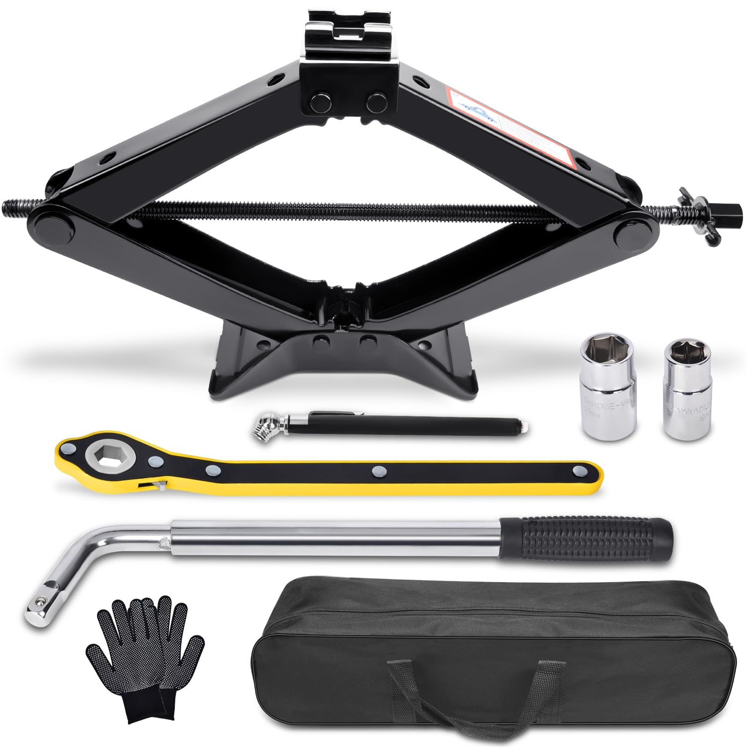 Scissor Car Jack 3 Ton (6610 lbs) Tire Changing Kit with Lug Wrench - Emergency 