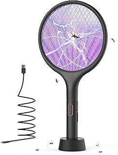 YISSVIC Electric Fly Swatter 4000V Bug Zapper Racket Dual Mode (1, Black) | Auto Manual Mode, Purple Attractant Light, Rechargeable, Indoor & Outdoor Home Camping Yard Use