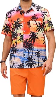 Men's Summer 2 Piece Outfits, Hawaiian Beach Shirts and Shorts Set