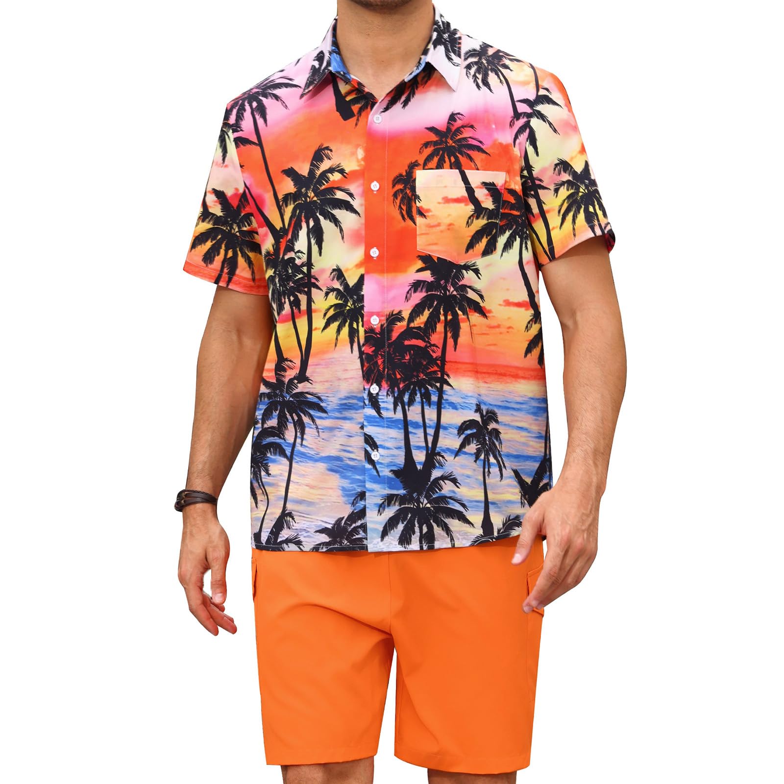 Men's Summer 2 Piece Outfits, Hawaiian Beach Shirts and Shorts Set