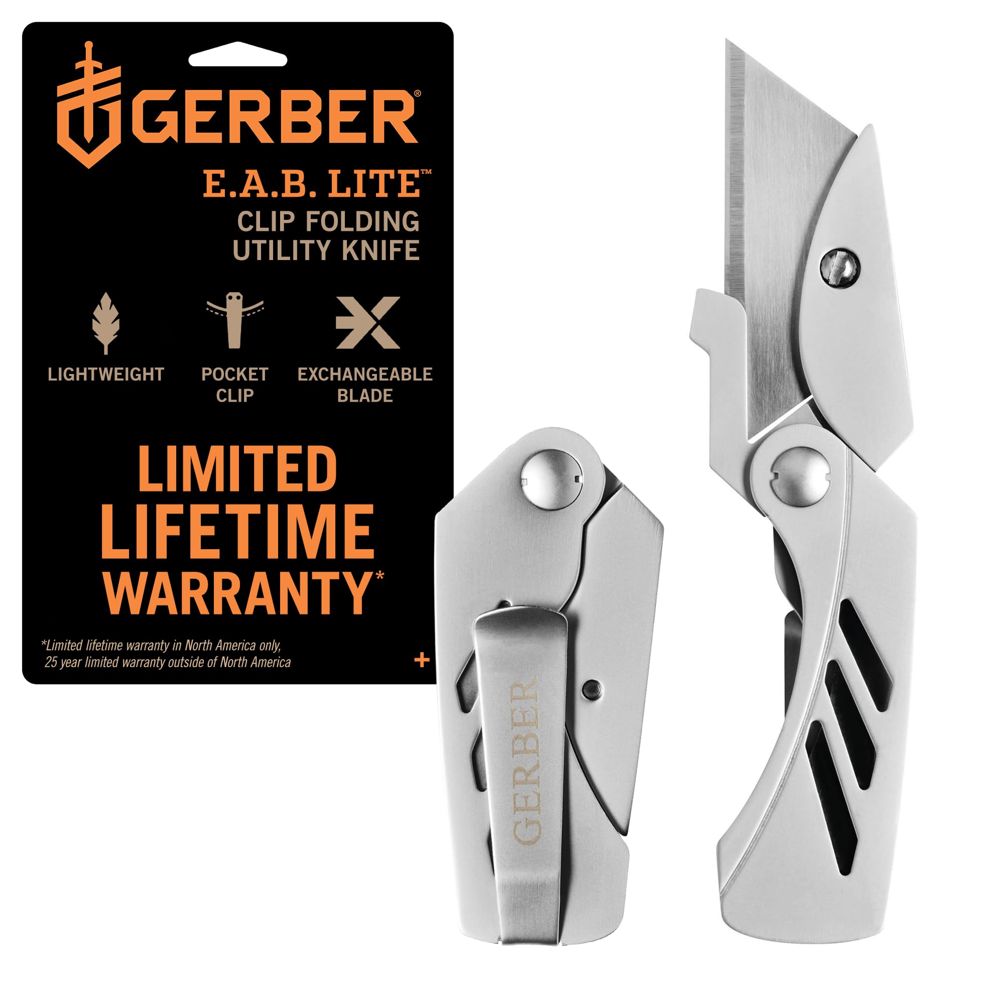 Gerber Gear EAB Lite Pocket Razor Knife with Money Clip - EDC Gear Folding Stain