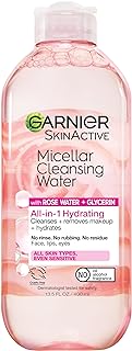 Garnier Micellar Water with Rose Water and Glycerin, Hydrating Facial Cleanser &amp; Makeup Remover, For All Skin Types, Vegan, Cruelty Free, 13.5 Fl Oz (400mL), 1 Count
