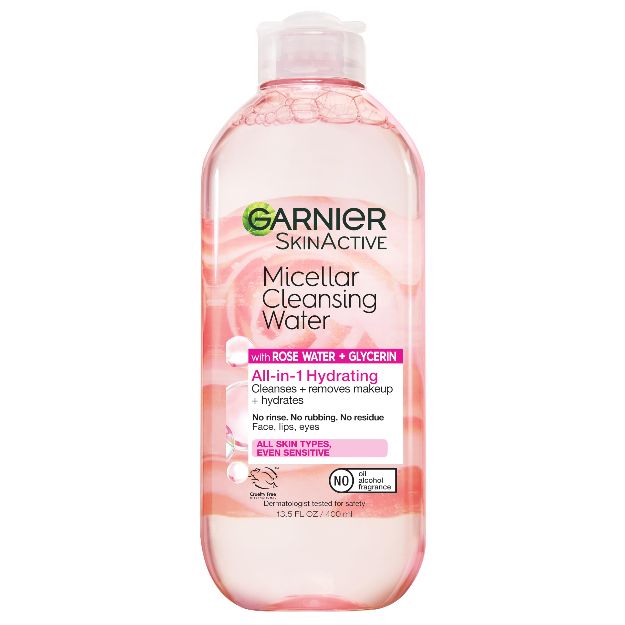 Garnier Micellar Water with Rose Water and Glycerin, Hydrating Facial Cleanser &