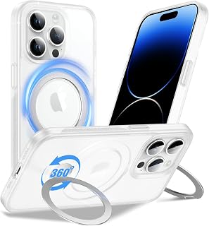 Anqrp 360° All-in-One Stand Case for iPhone 14 Pro Case with Rotating Magnetic Stand Ring Holder, Compatible with MagSafe, Shockproof MIL-Grade iPhone 14 Pro Phone Case Cover 6.1" Clear