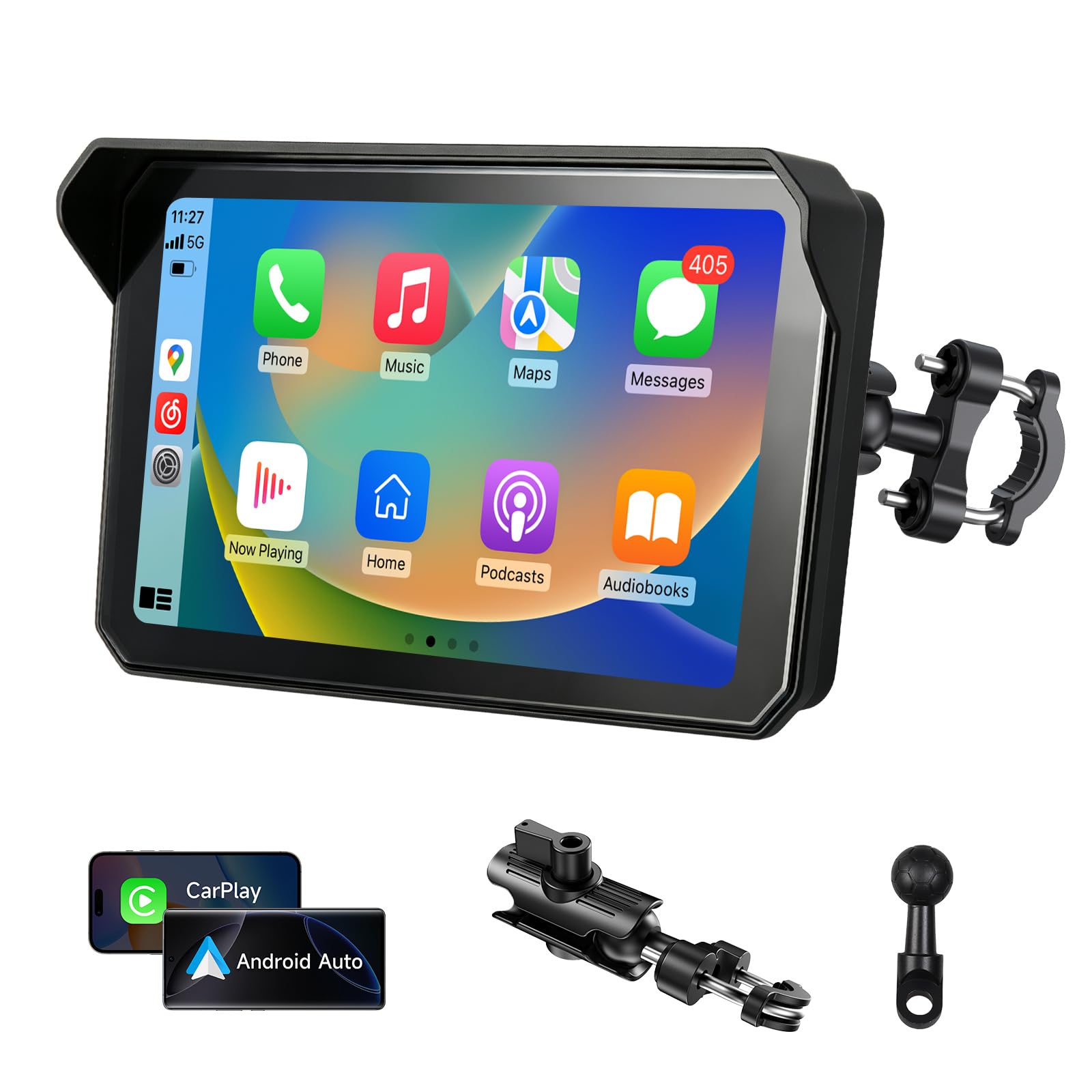 5 Inch Motorcycle Touchscreen, Wireless CarPlay & Android Auto | Bluetooth, Navi