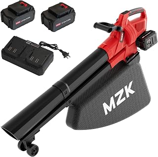 MZK 40V Leaf Vacuum Mulcher,700 CFM Cordless Blower, Red | High-Brushless 3-in-1 tool with 40L bag, anti-jam design and dual batteries for leaf collection around lawns and driveways.