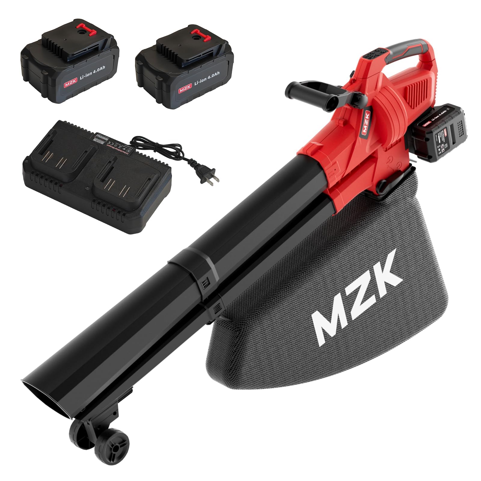 MZK 40V Leaf Vacuum Mulcher,700 CFM Cordless Blower, Red | High-Brushless 3-in-1