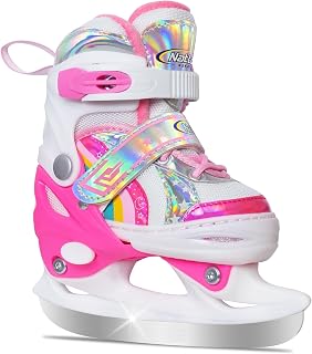 Nattork Girls Ice Skates for Toddler Kids 4 Size Adjustable Rainbow Ice Skate with Fleece Lining for Outdoor & Rink