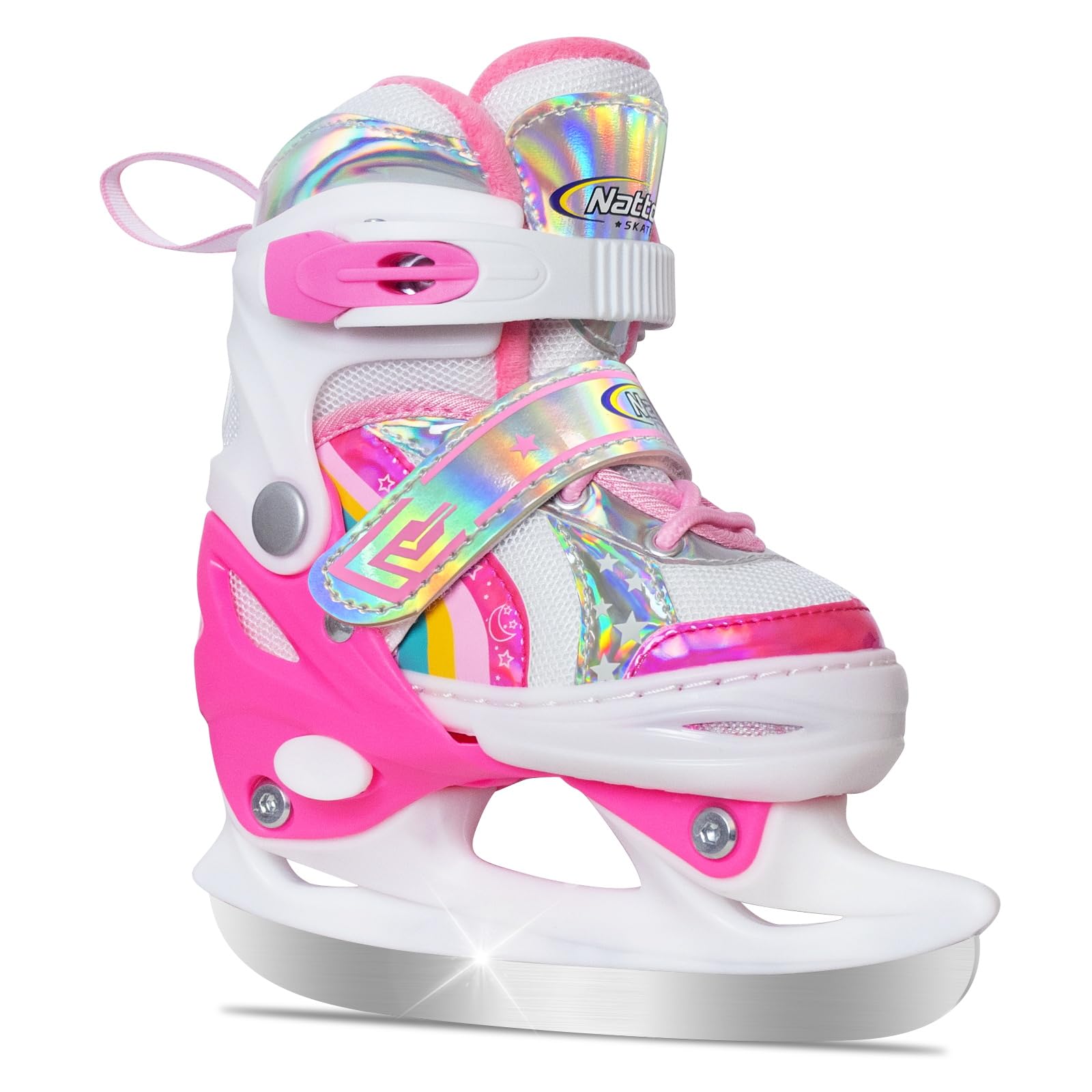 Nattork Girls Ice Skates for Toddler Kids 4 Size Adjustable Rainbow Ice Skate wi