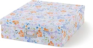 Soul &amp; Lane - Keepsake Memory Storage Box, 14.8x13x3.7 In, Lavender Meadow | Large Scrapbook Organizer with Lid for Photos, Letters and Memorabilia, Cute Floral Document Storage for School Memories