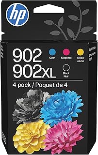 HP 902XL Black + 902 Cyan, Magenta, Yellow Ink Cartridge (Black XL + CMY) | Works OfficeJet 6954, 6958, 6962 OfficeJet Pro 6968, 6975, 6978 | T0A39AN