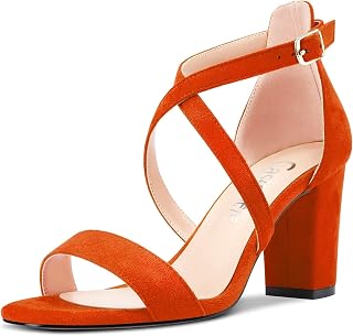 Castamere Women's Block Chunky High Heel Open Toe Sandals Strappy Cross Buckle Wedding Sexy Dress Shoes