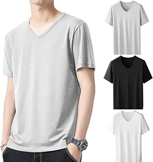 HISITOSA Men's Inner Shirt, Short Sleeve【Incredible Sweat Absorption and Quick Drying】 Undershirt V-Neck 3/5-Pack【Incredible Softness】 Shirt Underwear 【Incredible Stretchability】