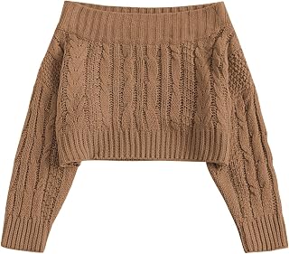 ZAFUL Women Off Shoulder Sweatshirt Batwing Ribbed Knit Crop Sweaters