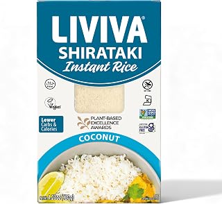 LIVIVA Dried Shirataki Coconut Rice 6 pk – Low Carb Konjac Rice – 35 Calories, 8 Carbs – Gluten Free, Vegan, Halal, Kosher, Non-GMO, Plant-Based – Taste & Cook like regular