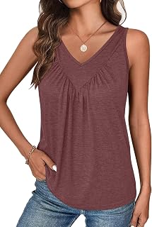 Bliwov Women Tank Tops Ruched V Neck Loose Fit Casual Sleeveless Beach Holiday Outfits Fashion Autumn Blouses