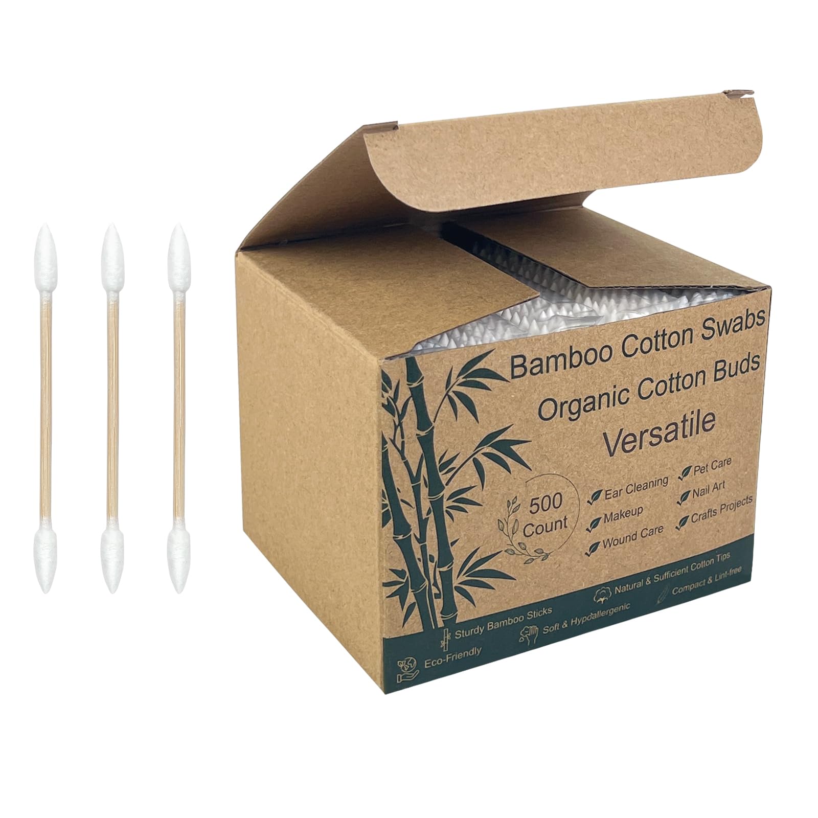 Pointed Cotton Swabs 500 Count, Precision Tips, Bamboo Sticks