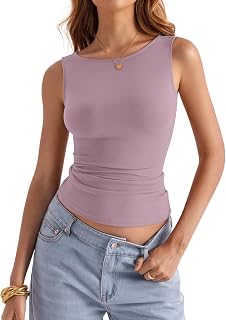 Eachyes Womens Boat Neck Tank Tops Summer Casual Sleeveless Slim Fit Shirts