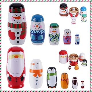 Tngan Christmas Russian Nesting Dolls, Santa Snowman Set, 2 Pack | Santa and Snowman Design, Wooden 2-Pack Set, Holiday Display Decor, Gift for Kids, Adults and Collectors