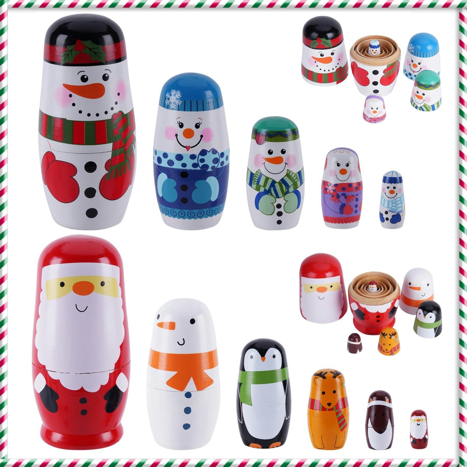 Tngan Christmas Russian Nesting Dolls, Santa Snowman Set, 2 Pack | Santa and Sno