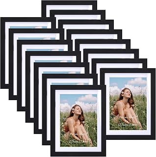 15 Pack 7x5 Photo Frames with Mat, Versatile 8x6 Photo Frames Without Mat, Black MDF Wood Picture Frame for Wall or Tabletop Display