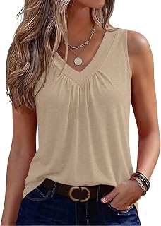 Zeagoo Women's Summer Tank Top Sleeveless Loose Fit V-Neck Pleated Basic Elegant Casual Fashion