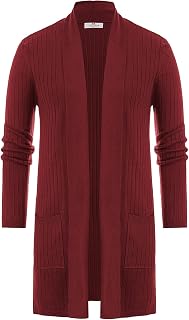 PJ PAUL JONES Mens Ribbed Open Front Knit Cardigan with Pockets