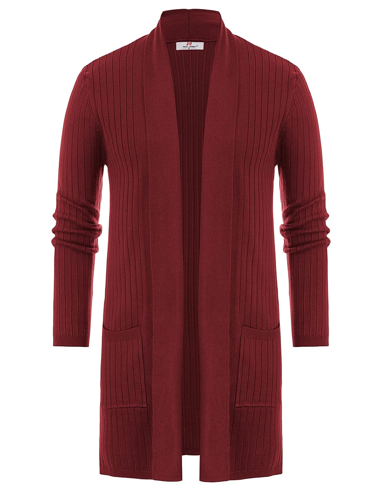 PJ PAUL JONES Mens Ribbed Open Front Knit Cardigan with Pockets