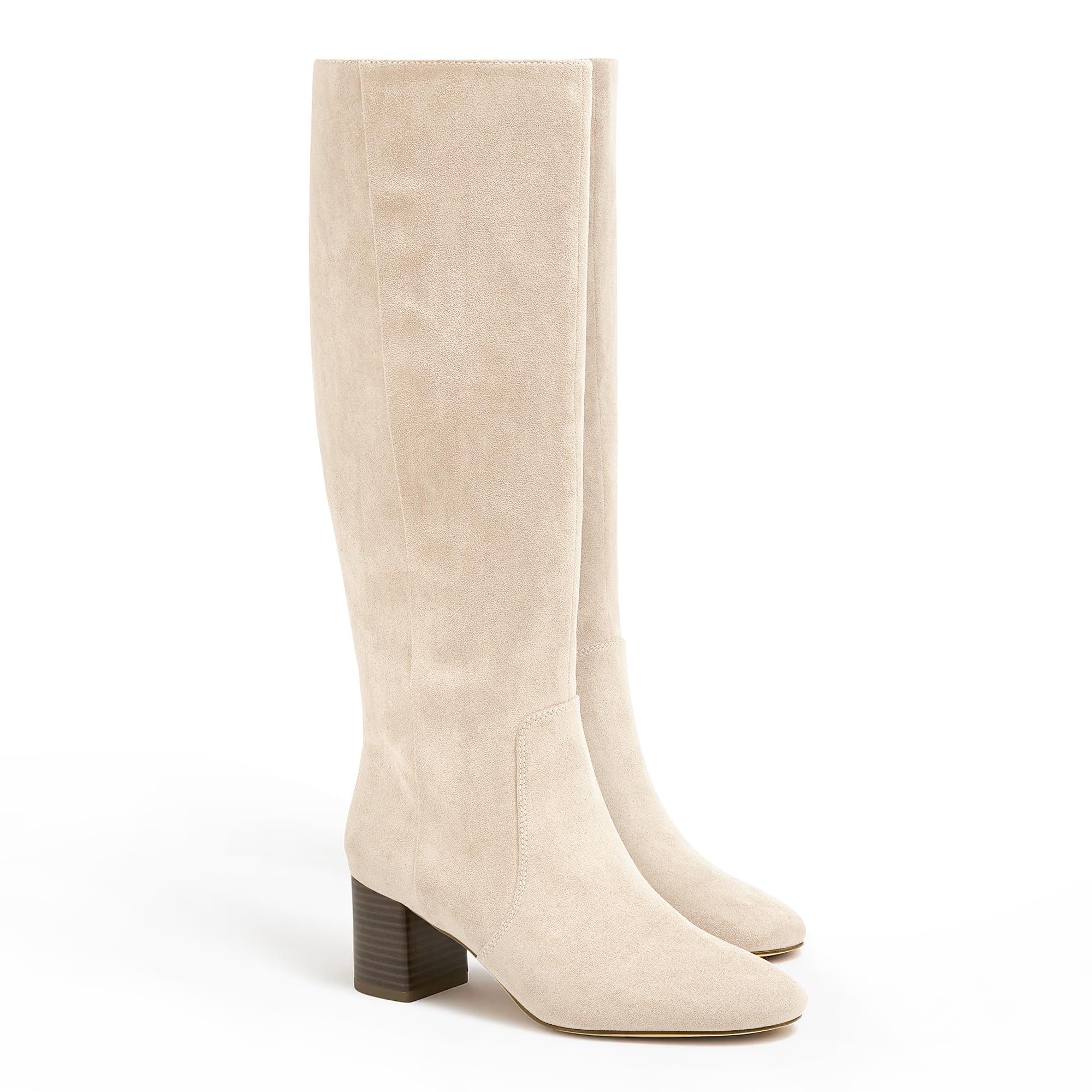 Coutgo Womens Chunky Heel Knee High Boots Suede Round Toe Fall Winter Tall Boots