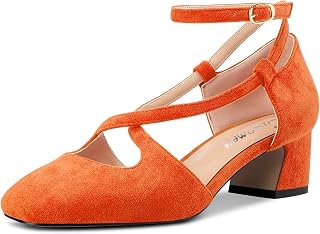 Castamere Women Medium Chunky Wide Heel Square Toe Cross Strap Pumps Party Cute Shoes