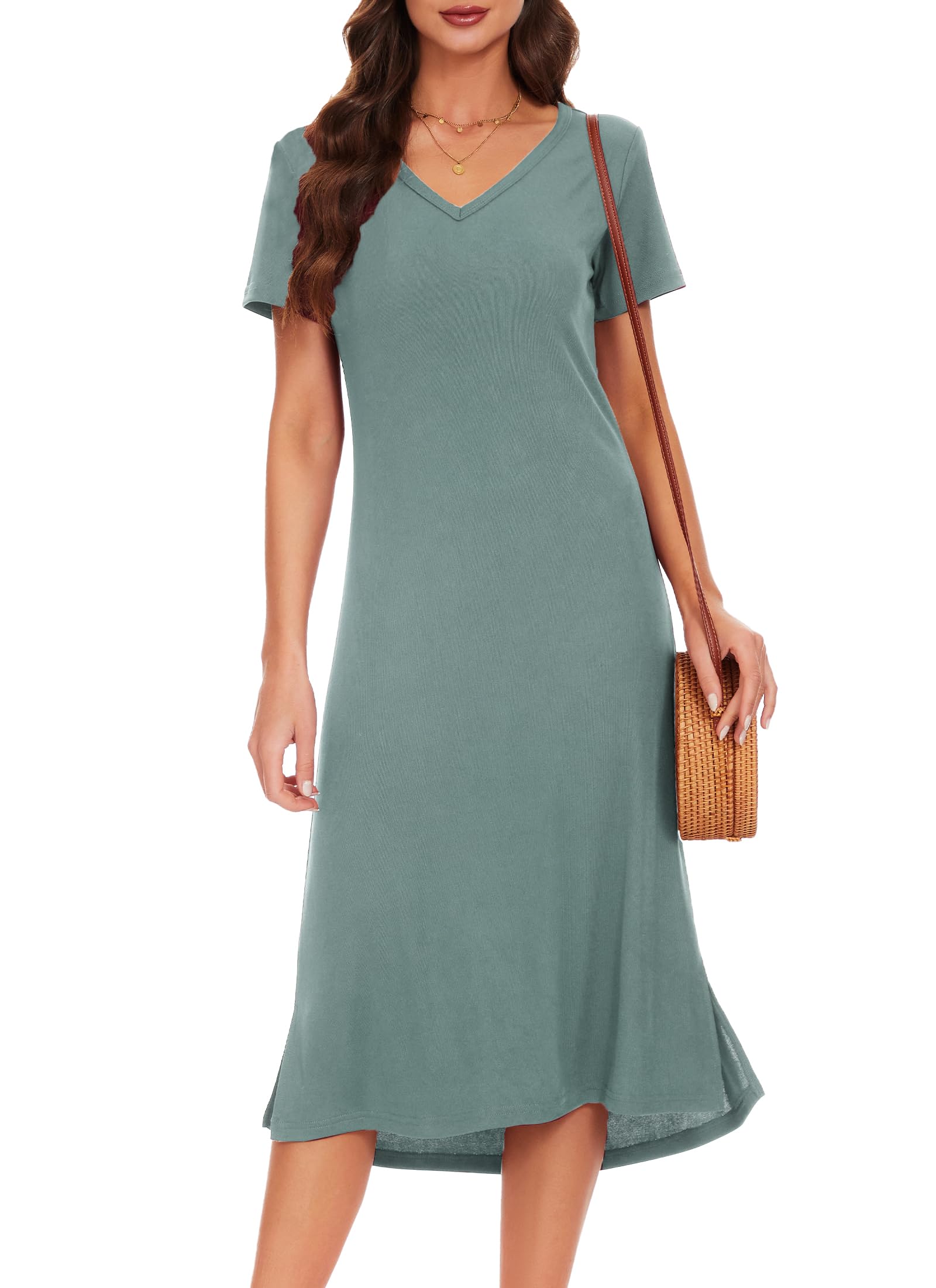 VOBCTY Summer Dress for Women Casual Soft V Neck