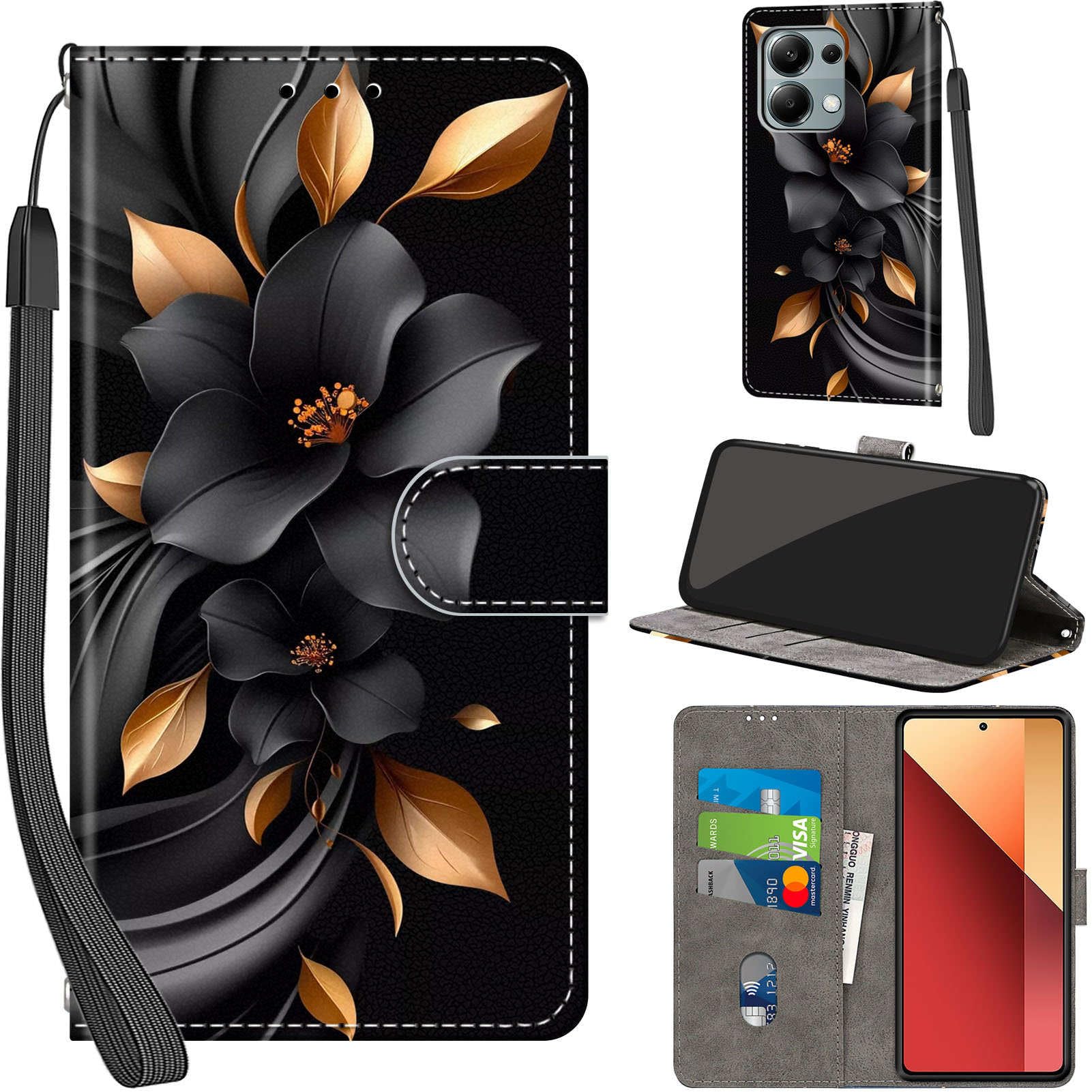 Cover for Xiaomi Redmi Note 13 Pro 4G PU Leather Flip Case Flowers