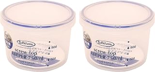 Iwasaki Kogyo Lustroware Screw Top Keeper 750ml Shallow Type 2-Piece Set Strong Seal Ag Antibacterial Microwave Safe Dishwasher Safe with Measurements Diameter 12.4×Height 8.6cm