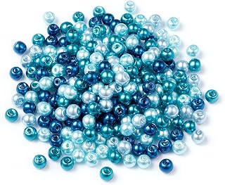 200pcs 6mm Caribbean Blue Round Glass Beads Dyed Mini Loose Spherical Spacer Beads Smooth Beads for Wedding Decoration for DIY Crafts Earrings