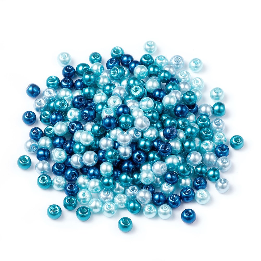 200pcs 6mm Caribbean Blue Round Glass Beads Dyed Mini Loose Spherical Spacer Bea