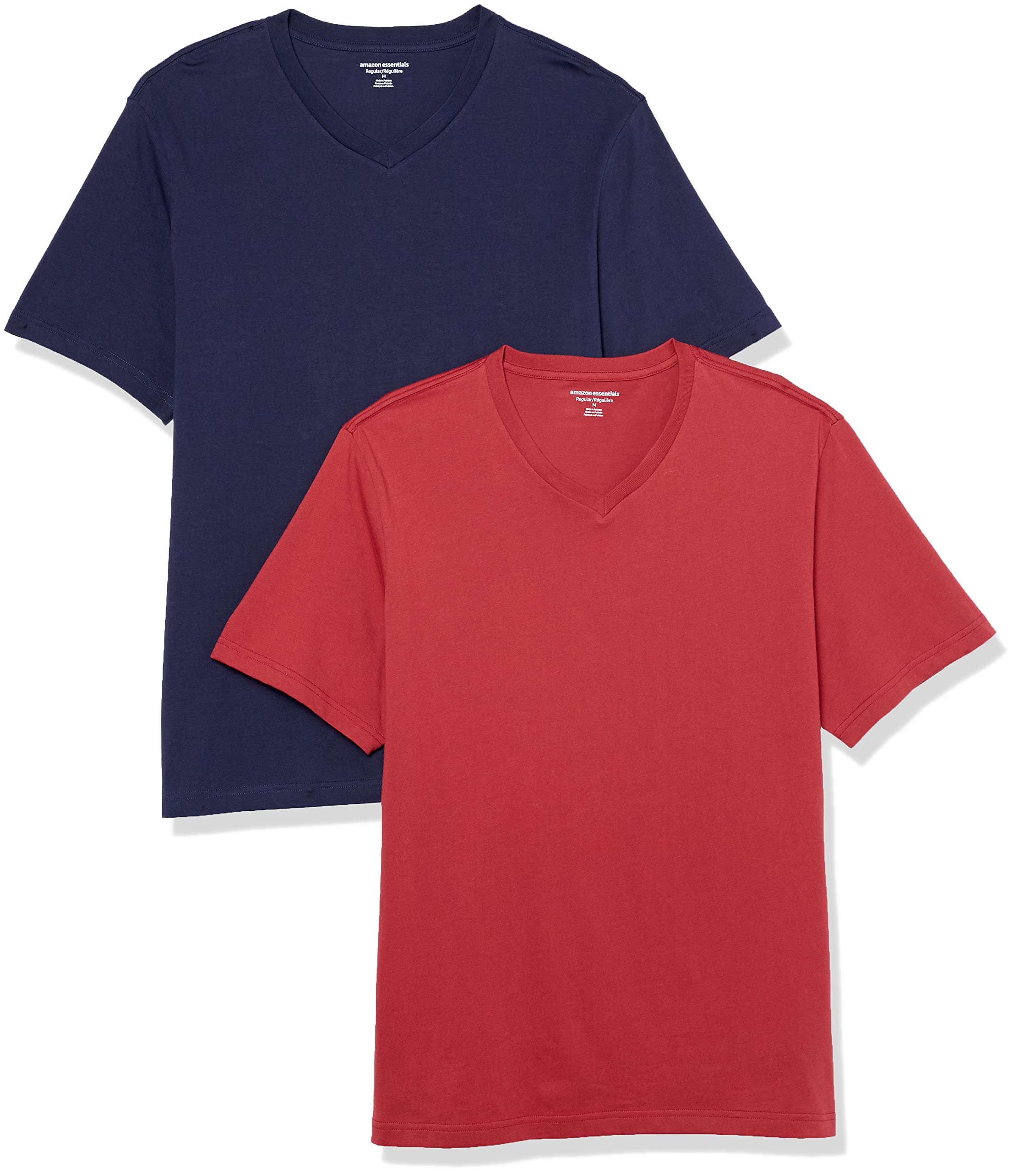 Amazon Essentials T-shirt avec col en v et manches courtes Homme, Lot de 2