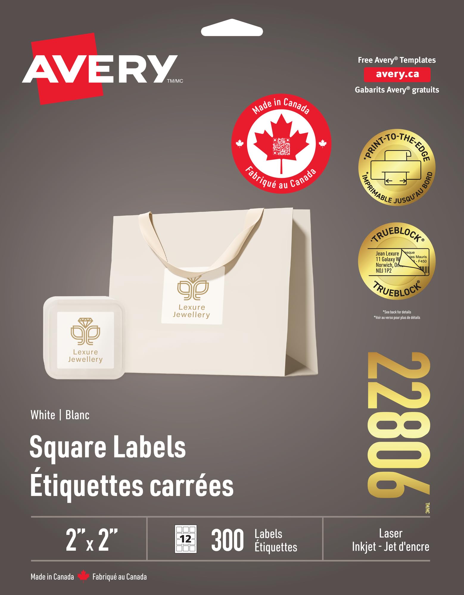 Avery Matte White Square Labels with TrueBlock Technology, 2" x 2", Permanent Ad