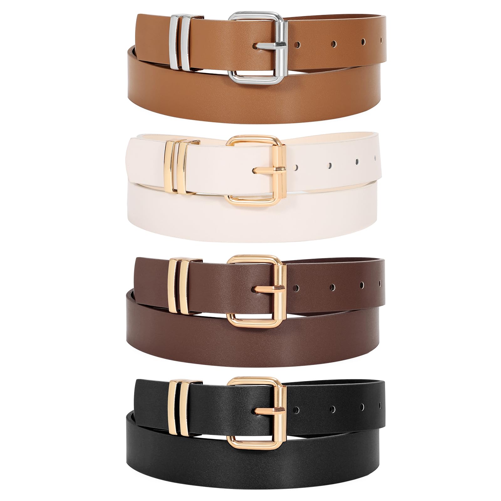 LEACOOLKEY 4 Pack Women Belts for Jeans Ladies Leather Waist Belt for Pants Jean