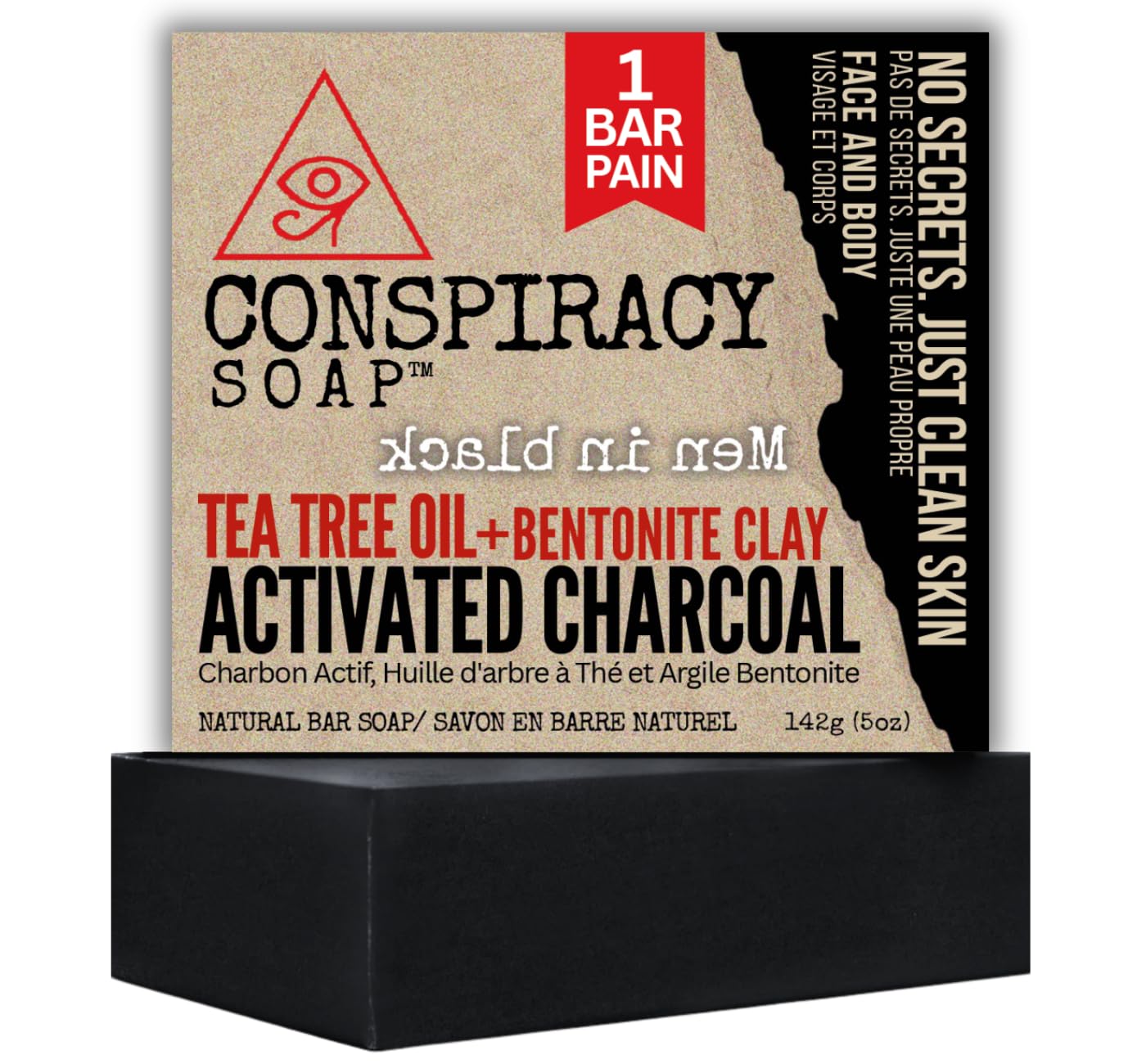 CONSPIRACY SOAP Charcoal Tea tree Bar soap for Men with Shea butter, Peppermint 
