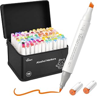 Vaniart Professional Alcohol Markers, 108 Colors Fine &amp; Chisel Sketch Pens | Permanent Ink &amp; Dual Tip for Adult Coloring Book, Drawing, Cards, Journaling, Planner – Art Supplies Gift for Kids Girl Boy