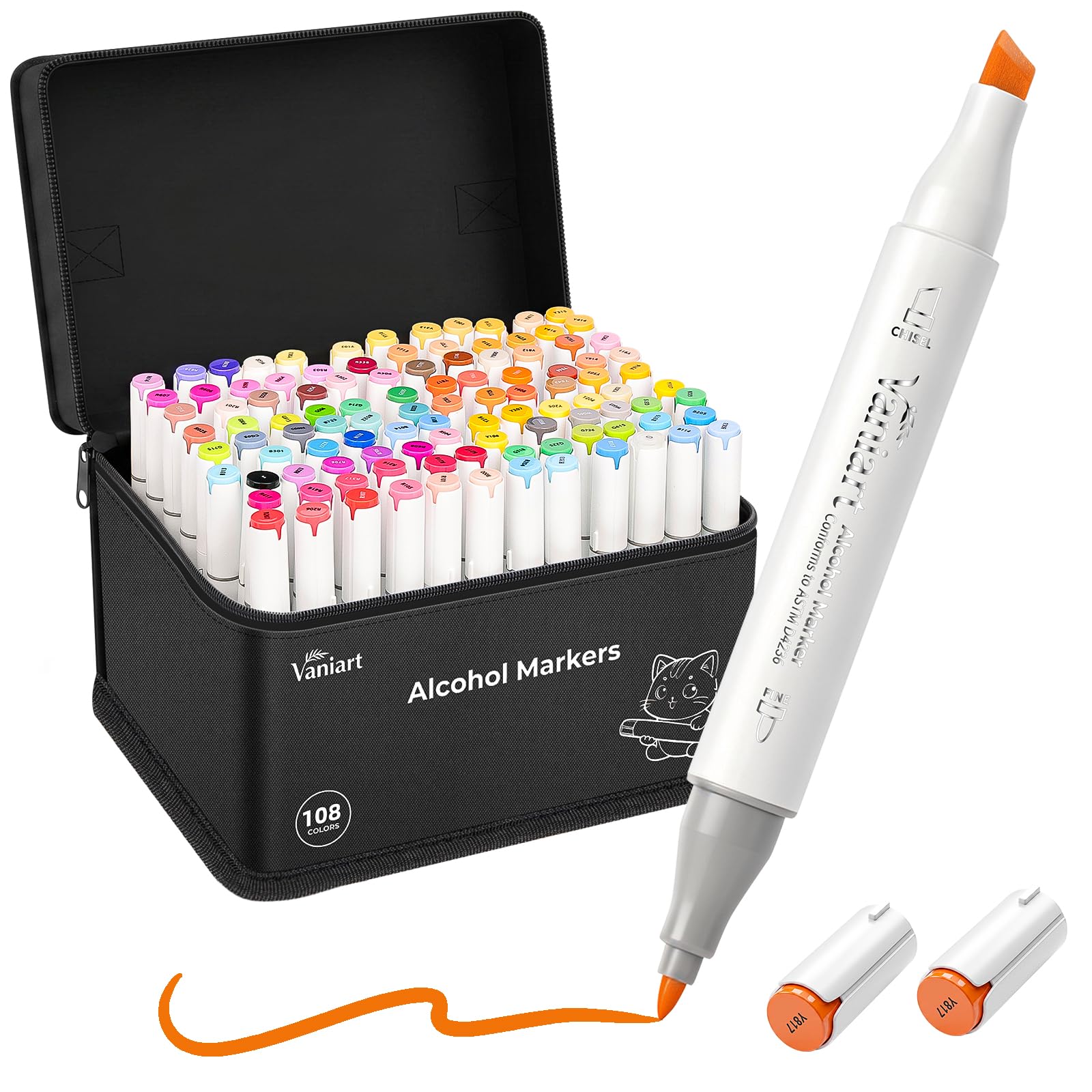 Vaniart Professional Alcohol Markers, 108 Colors Fine &amp; Chisel Sketch Pens |