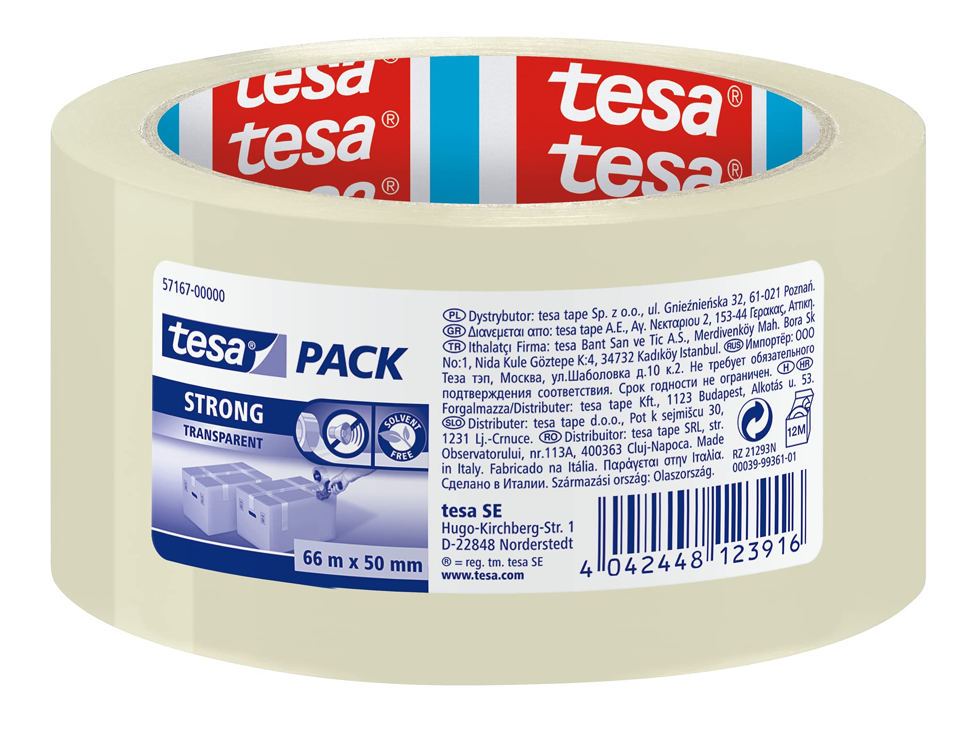 Tesa 57167-00000-05 – Strong tesapack Packing Tape (66 m x 50 mm | PP Packing Ta