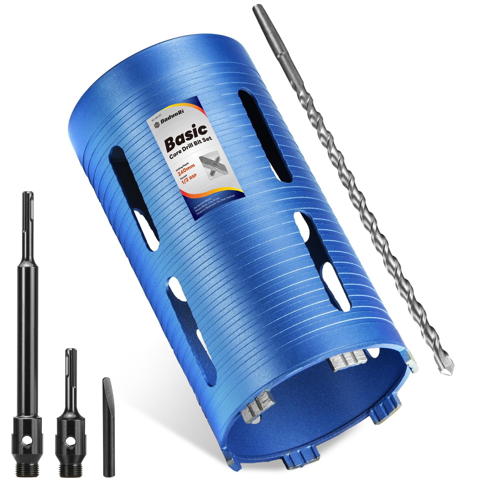 DaduoRi 127mm x 240mm Long Core Drill Bit Set with 240mm,110mm SDS Plus Adaptor 