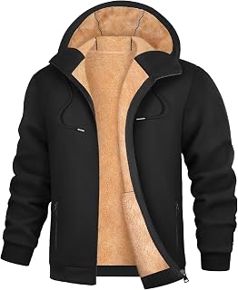 Xnova Mens Hoodies Long Sleeve Fleece Lined Ribbed Cuff Winter Extra Warm Mens Windproof Jackets Zip up Hoodie with Zip Pockets Thick Sweatshirts