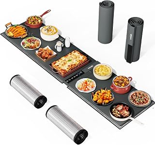 Food Warming Mat with Heat-Resistant Pads, 61'' Warming Mat for Countertops | Electric Food Warmer with Dual-Zone Heating, 7 Temp Levels, 12H Timer, 99H Continuous Operation for Parties & Gatherings