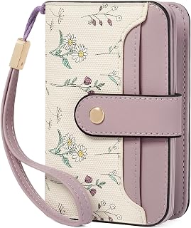 GAEKEAO Purses for Women RFID Blocking Ladies Wallet Vegan Leather, Bifold Floral Purse with Removable Wristlet