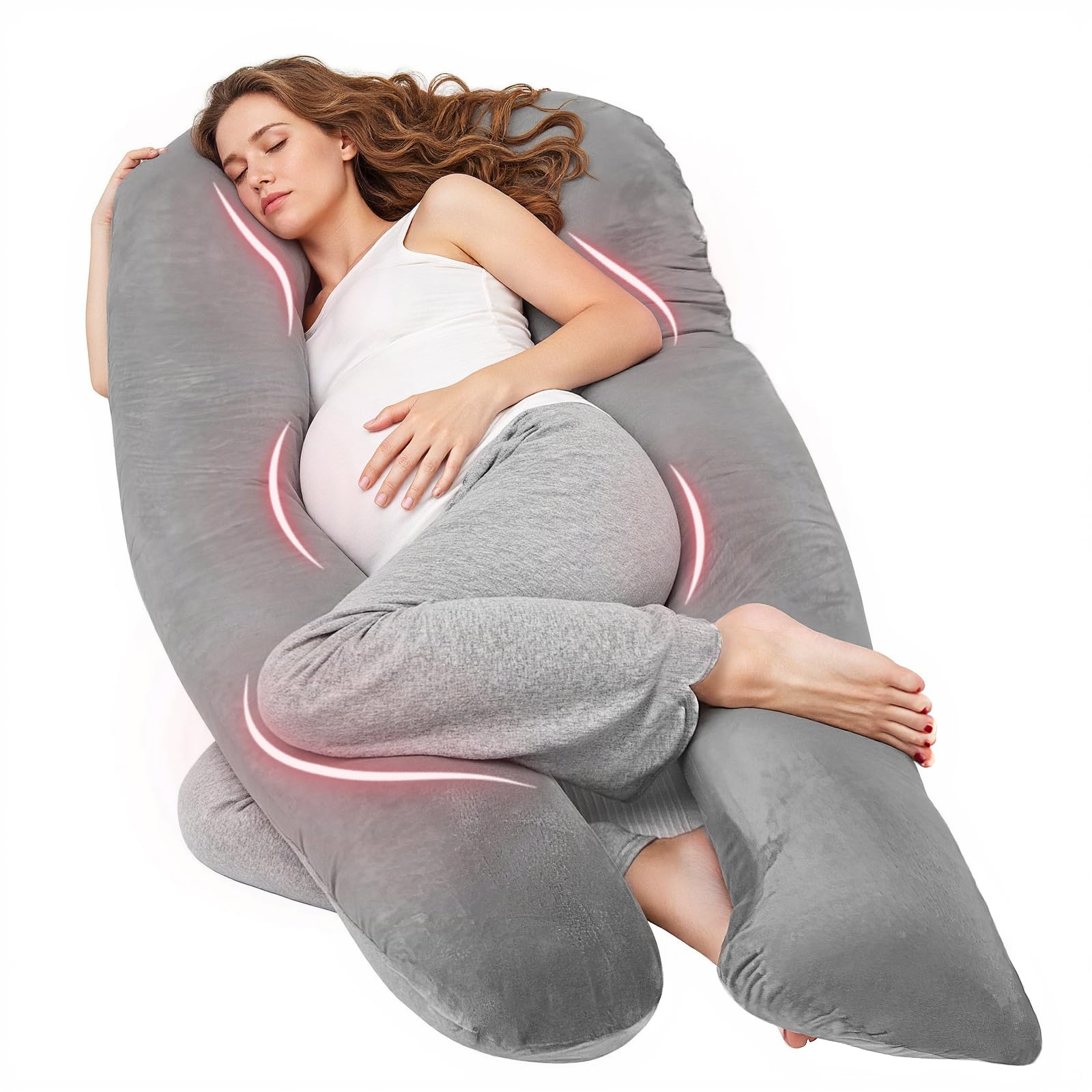 Nuliie Pregnancy Pillow for Sleeping, U Shaped Full Body Pillow | (Grey) Washabl