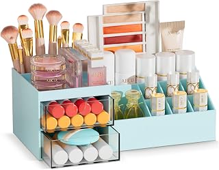 Subsky Makeup Organiser Cosmetics Storage with Drawers for Dresser, Blue | Skincare Organiser, Offices Multi-function Organizer, Sturdy Cosmetic Storage Box with Drawers, for Bedroom, Bathroom