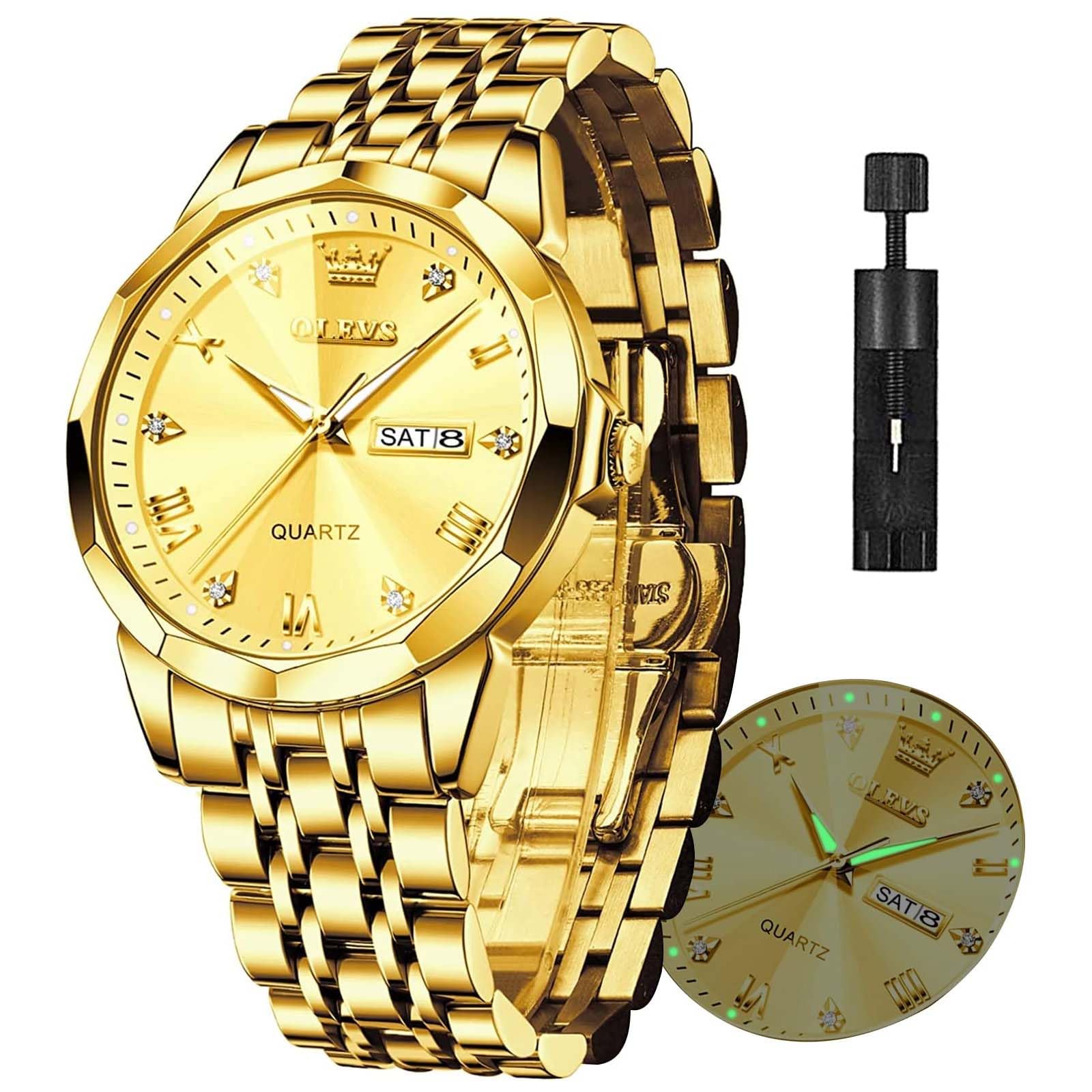 Men's Casual Stainless Steel Watch, Big Face Easy to Read Analog Quartz Watch wi